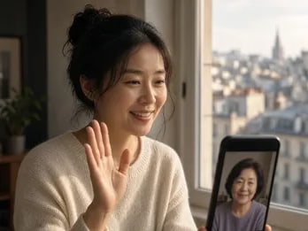 멀리 사는 엄마께 안부, 노래를 함께 나누는 장면