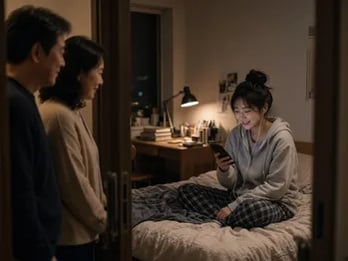 수능 끝난 딸, 노래를 함께 나누는 장면