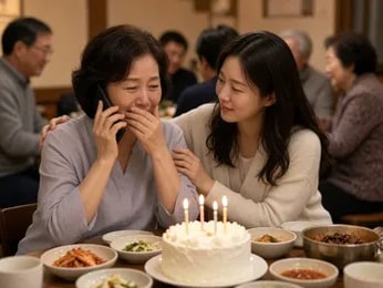환갑 식사 자리에서 노래를 듣다 눈시울이 붉어진 어머니