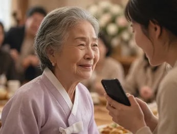 할머니 팔순, 노래를 함께 나누는 장면