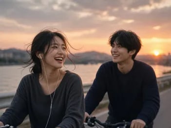 커플 기념일 노래 선물, 이름이 불리는 노래를 함께 듣는 장면