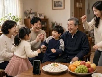 칠순 잔치 이벤트, 이름이 불리는 노래를 함께 듣는 장면